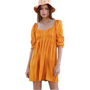 NWOT Adelyn Rae Kayla Puff Sleeve Pintuck Babydoll Dress in Orange – Sz S